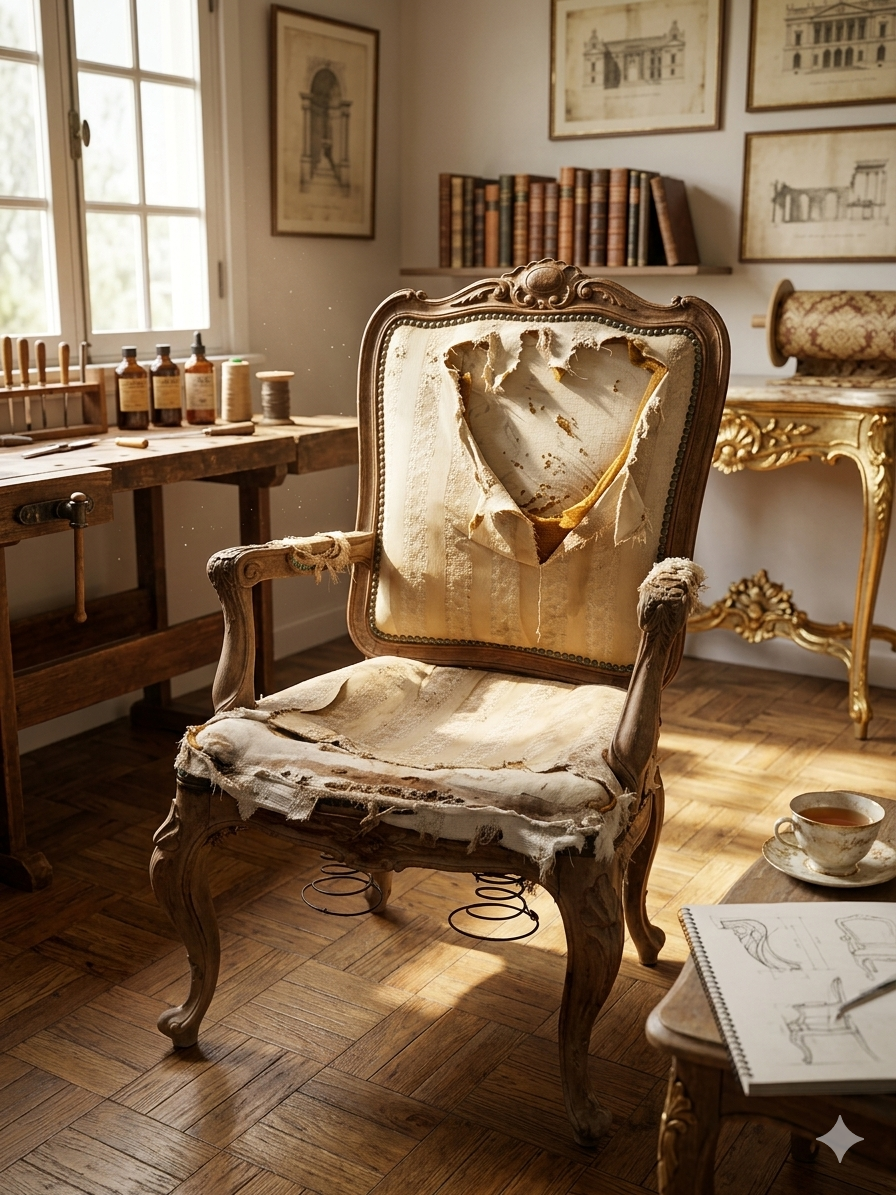 Sala íntima com poltrona de couro envelhecida